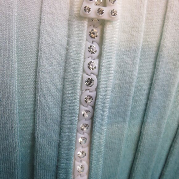 Belldini Ivory to Size Teal Ombre Rhinestone Zipper Jacket Cardigan Knit Large - Picture 7 of 12